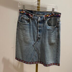 Vintage Levi’s Denim A-Line Skirt with Multicolor Beaded Trim - Women